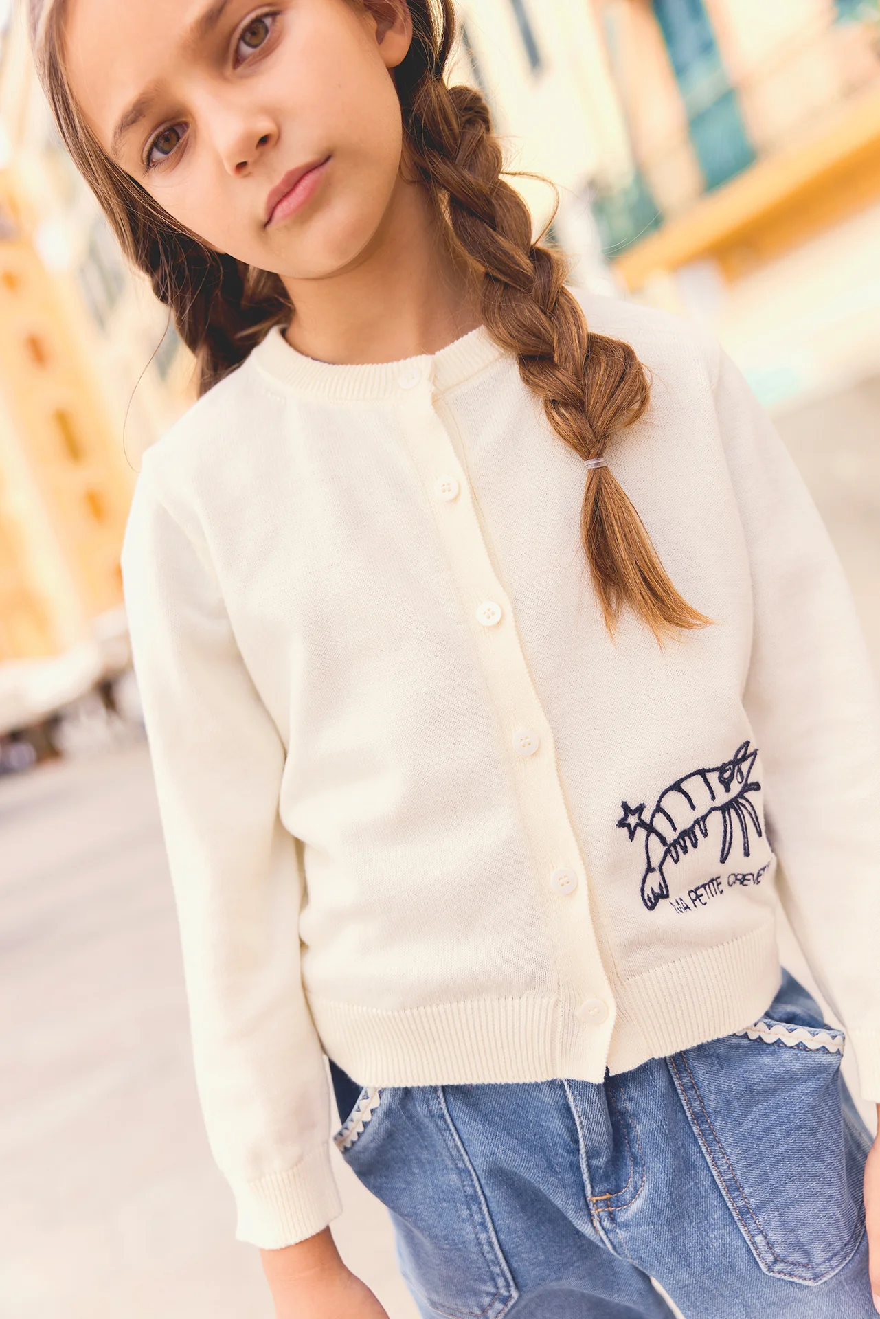Cardigan - Lola écru bonton illustration "Ma petite crevette"
