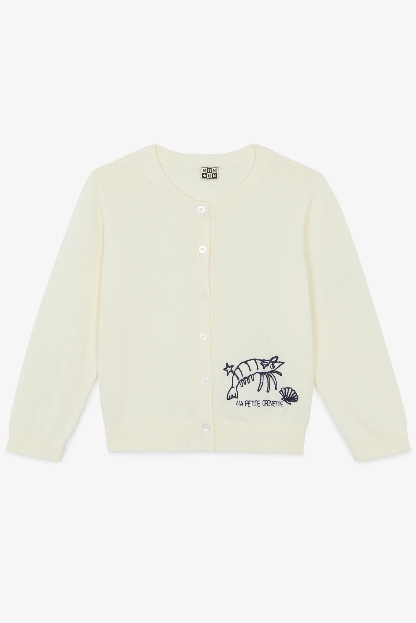 Cardigan - Lola écru bonton illustration "Ma petite crevette" - Image 4