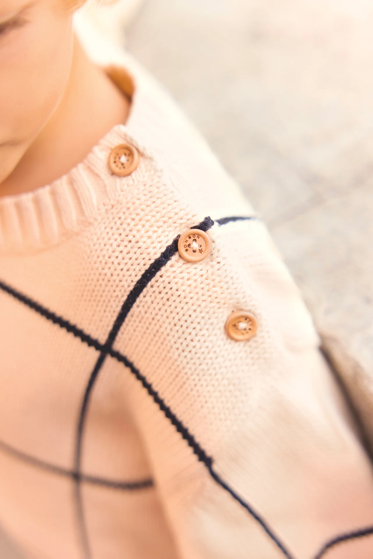 Pull - Misty écru bonton quadrillé