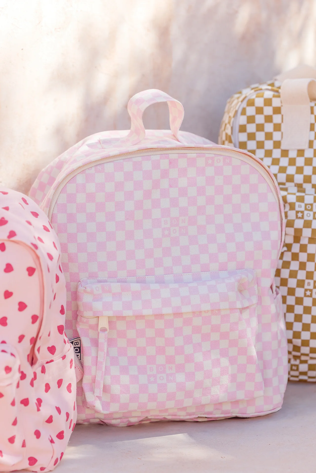 Sac à dos - Damier petit modèle rose clair
