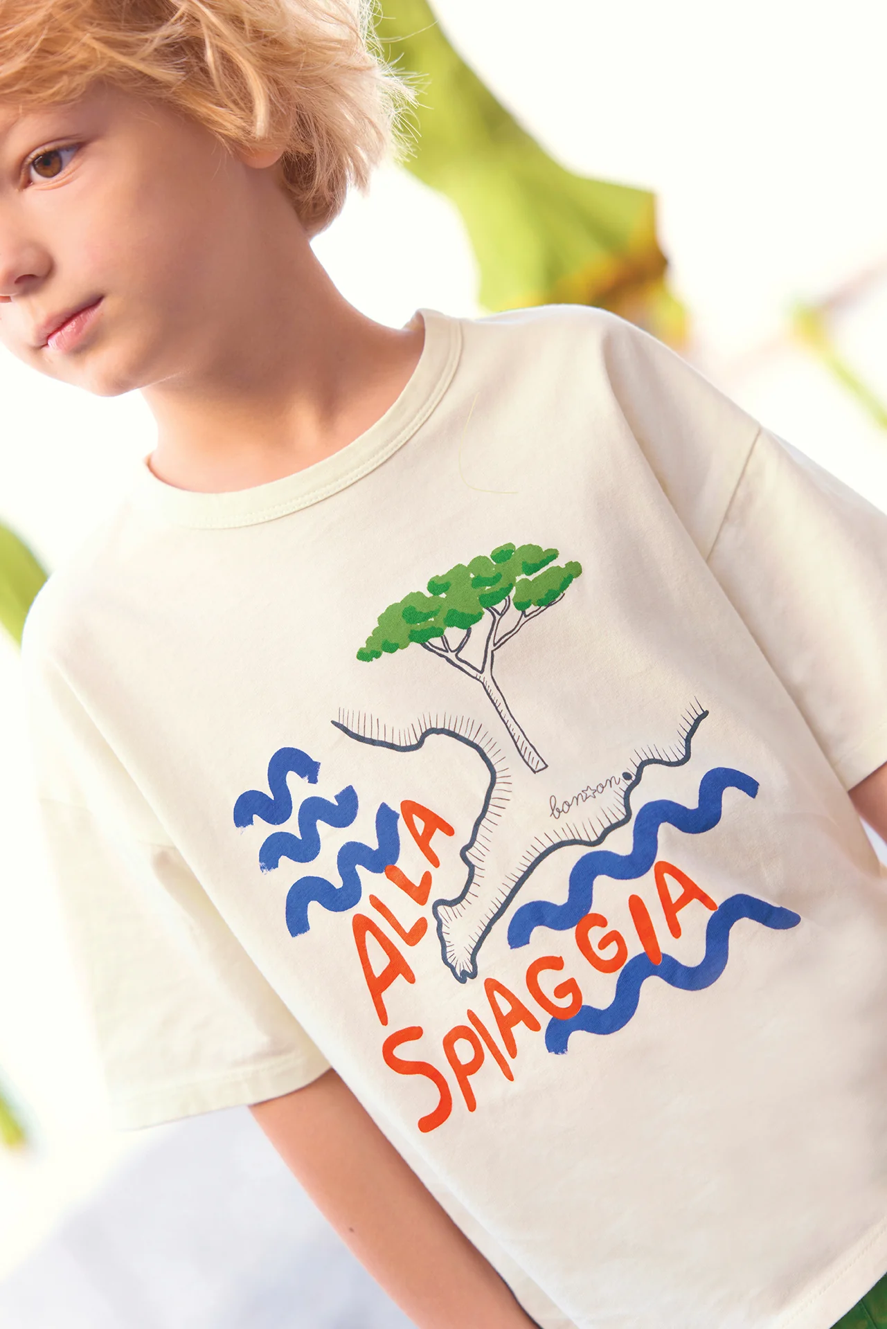 T-shirt - Livio écru bonton imprimé "Alla Spiaggia"