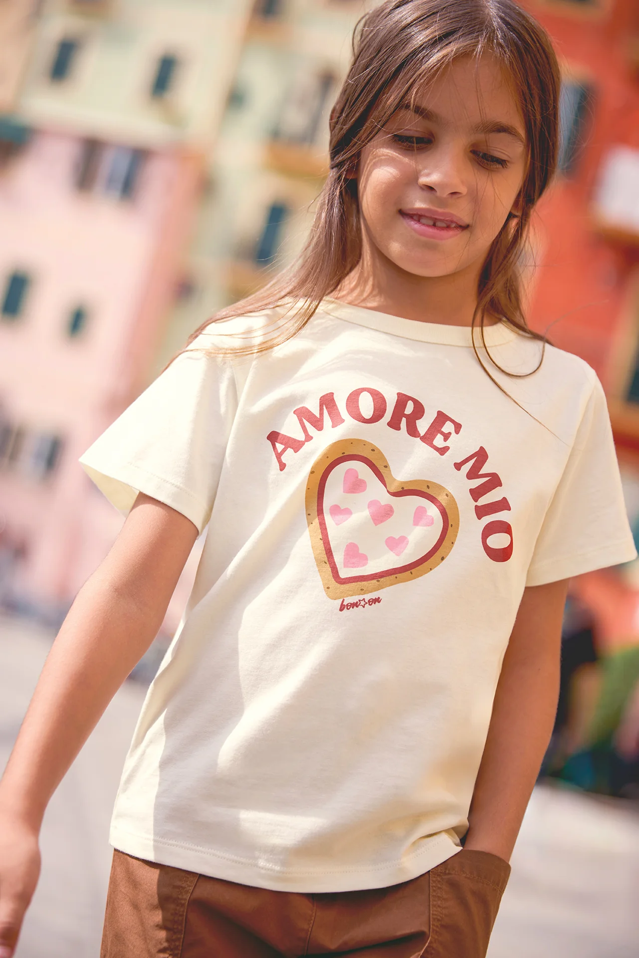T-shirt - Tubo ecru bonton illustration "Amore Mio"
