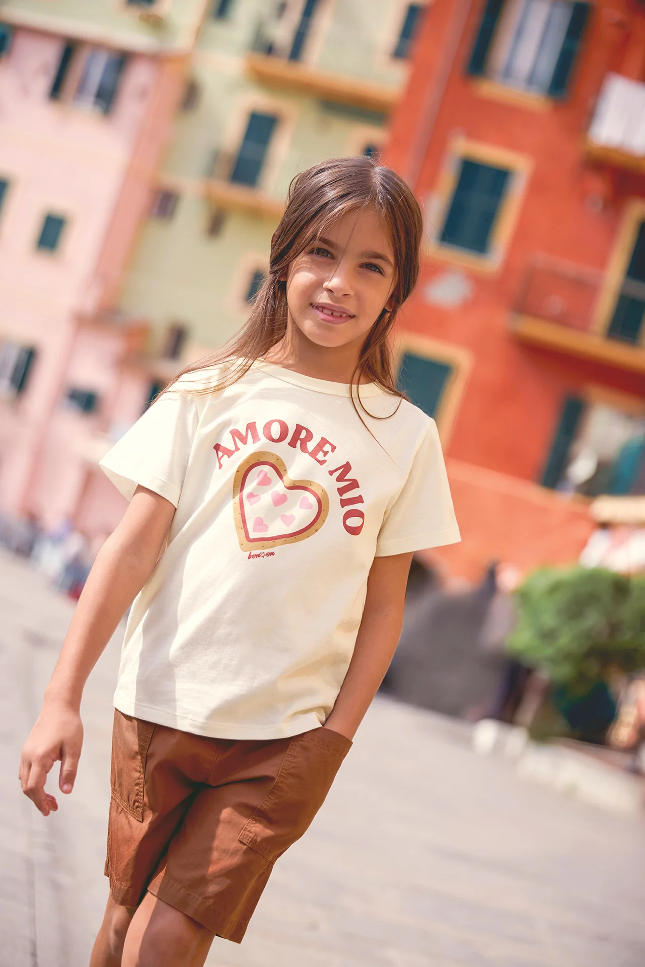 T-shirt - Tubo ecru bonton illustration "Amore Mio" - Image 3